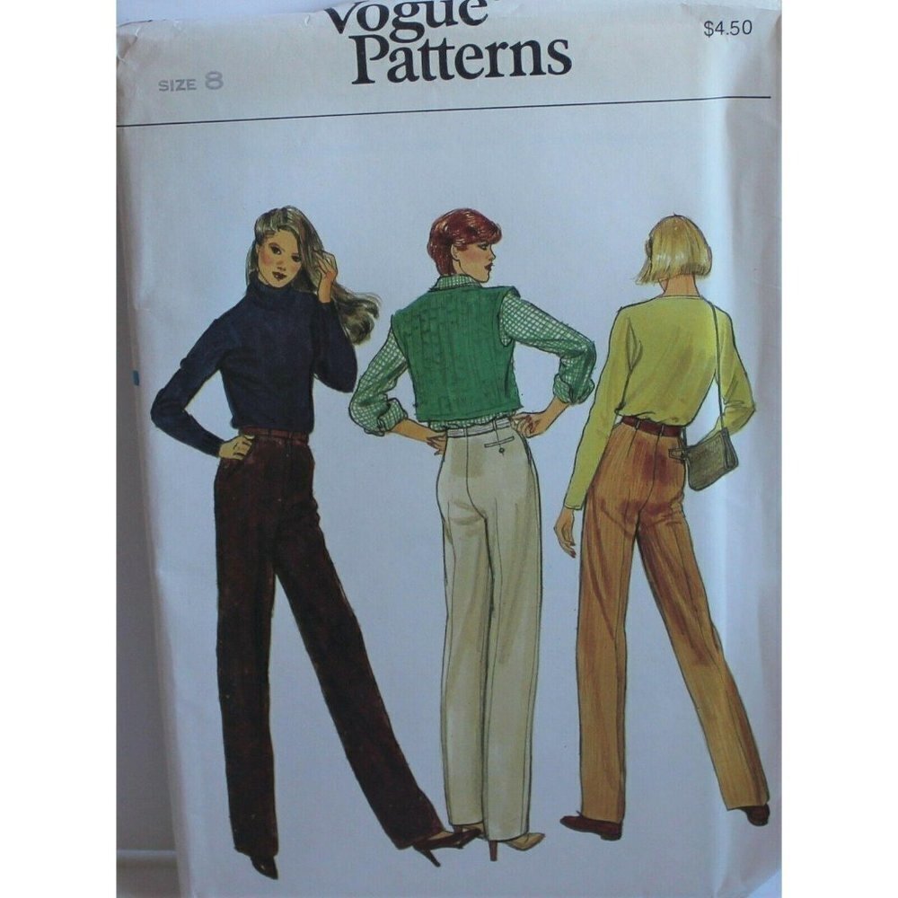 Vogue Sewing Pattern 7784 Misses Size 8 White Proportioned Pants Vintage Uncut
